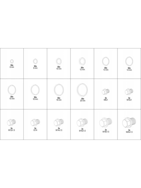 Набор медных шайб и сливных пробок 534 предмета YATO YT-06864