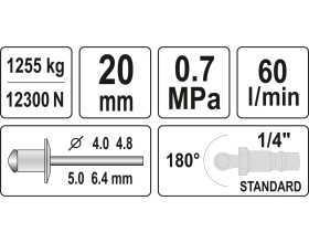 Пневмозаклепочник YATO 4.0-6.4 мм YT-36177