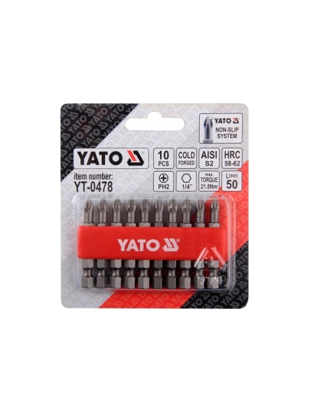 Бита крестовая YATO PН2 1/4 50мм 10шт. YT-0478 36140478 092 1