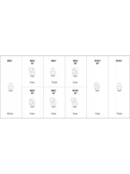 Набор смазочных ниппелей YATO 110 шт. YT-06888