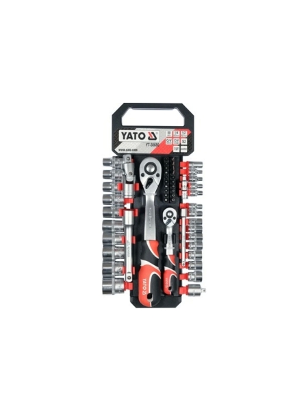 Набор торцовых головок YATO 1/4 1/2 10-24мм, биты, трещотки, удлинители, кардан, переходник 51 пр. YT-38680