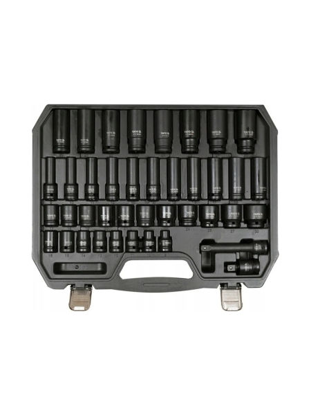 Набор головок торцовых 1/2"DR, длинные, короткие, 9-30 мм, ударные с переходниками, 40 предметов YATO YT-10555