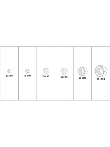 Набор стальных нержавеющих гаек YATO 300 шт. (пластиковый кейс) YT-06773