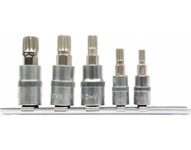 Набор головок-бит SPLINE 1/4" М5, М6 3/8" М8, М10, М12 5 предметов на металлической планке YATO YT-04360