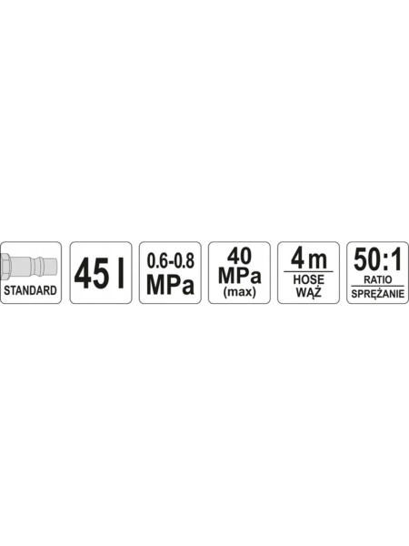 Пневматический нагнетатель консистентной смазки YATO 45л 40 MPa YT-07069