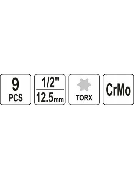 Набор торцевых ударных ключей YATO 1/2" Torx Т20-Т70 9 предметов YT-10654